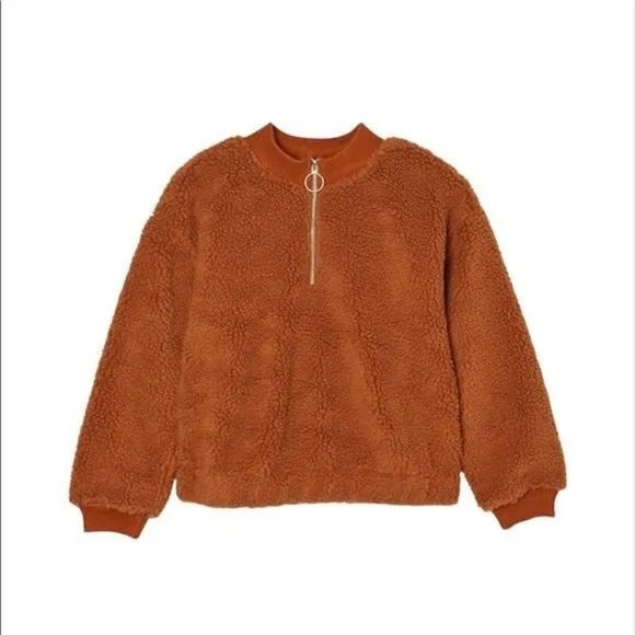 J.O.A Teddy Fur Pullover Sweater Jacket | Tan Brown | Size Medium - Picture 9 of 11